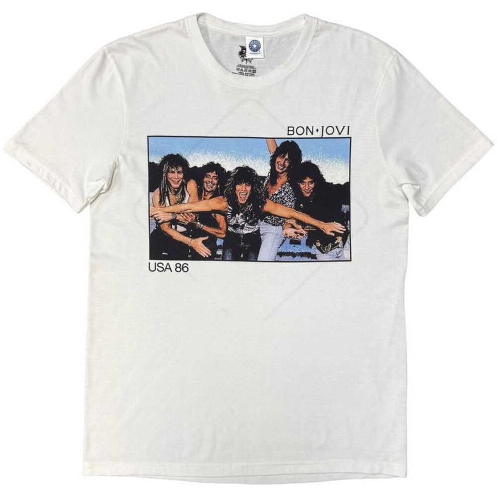 Bon Jovi Unisex Adult USA 1986 T-Shirt / White